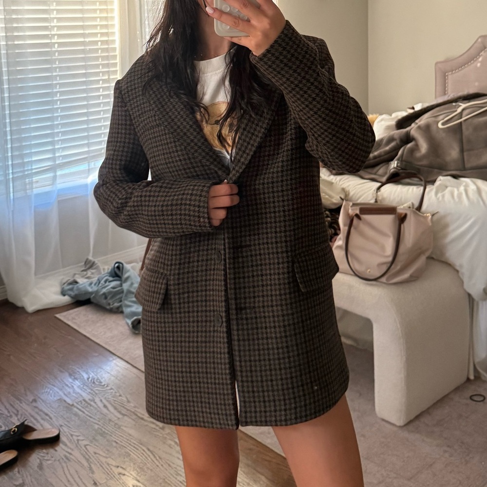 Zara Brown and black plaid blazer / coat / peacoat